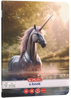 Caiet Herlitz A5, 48 file, dictando, colturi rotunjite, motiv Unicorn, diverse modele